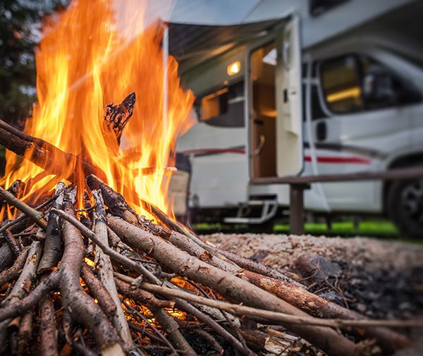 Campfire In Front Of Motorhome